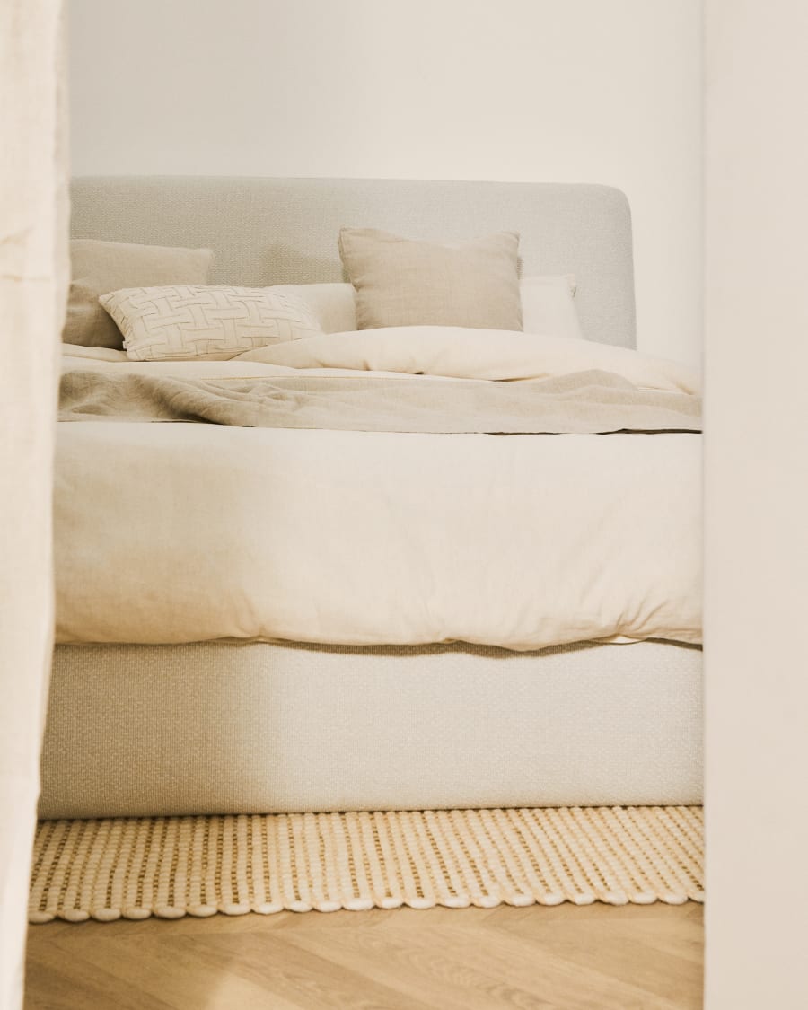 Martina bed with removable cover in ecru chenille for mattress 180 x 200cm