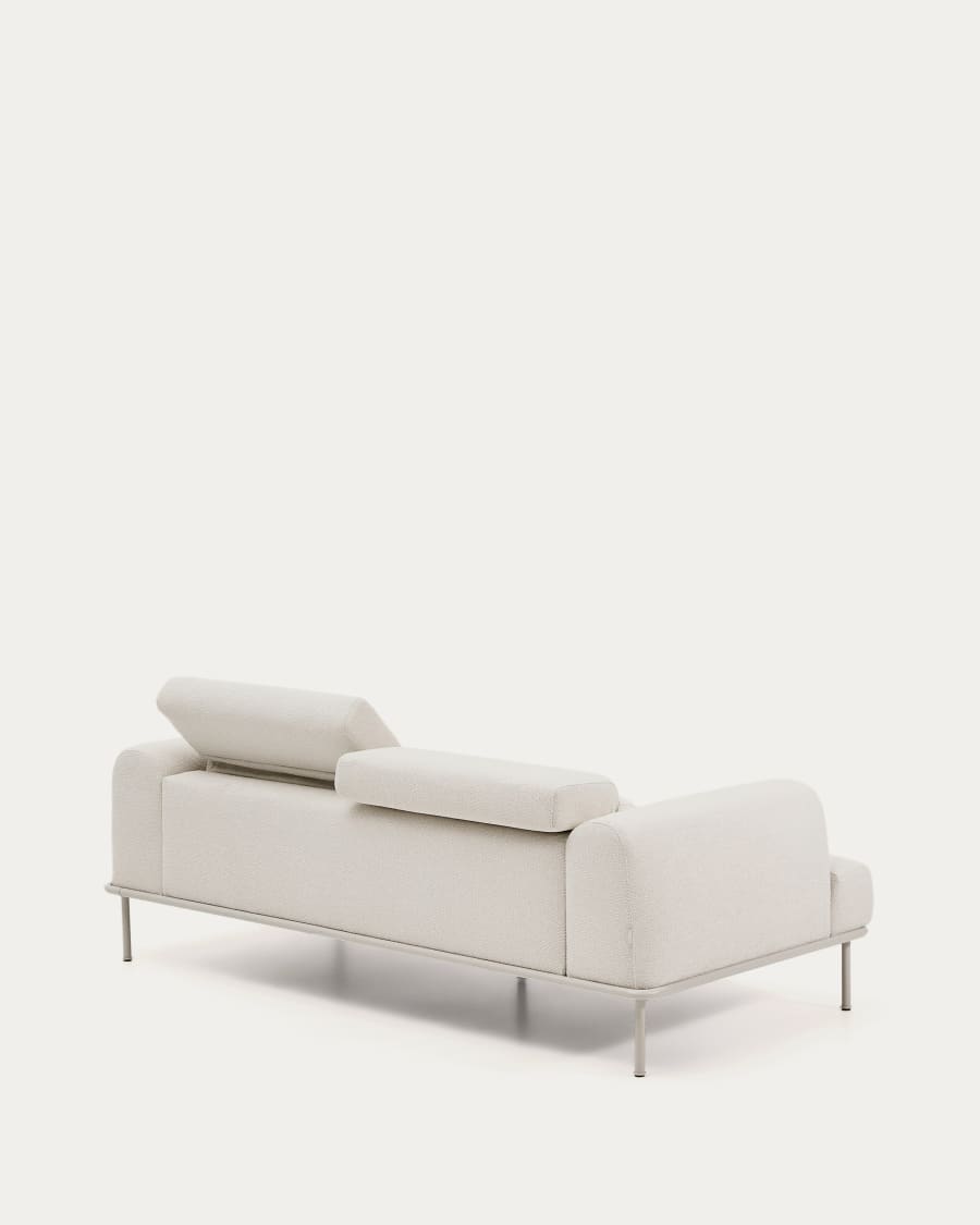 3-Sitzer-Sofa Aurum aus ecrufarbener Chenille mit verstellbarem Kopfteil und mattbeiger Metallbasis 234 cm FSC Mix Credit