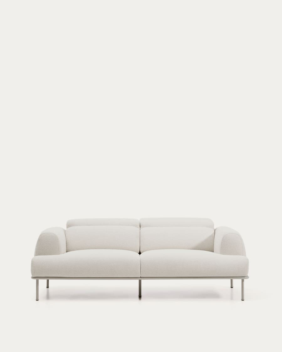 3-Sitzer-Sofa Aurum aus ecrufarbener Chenille mit verstellbarem Kopfteil und mattbeiger Metallbasis 234 cm FSC Mix Credit