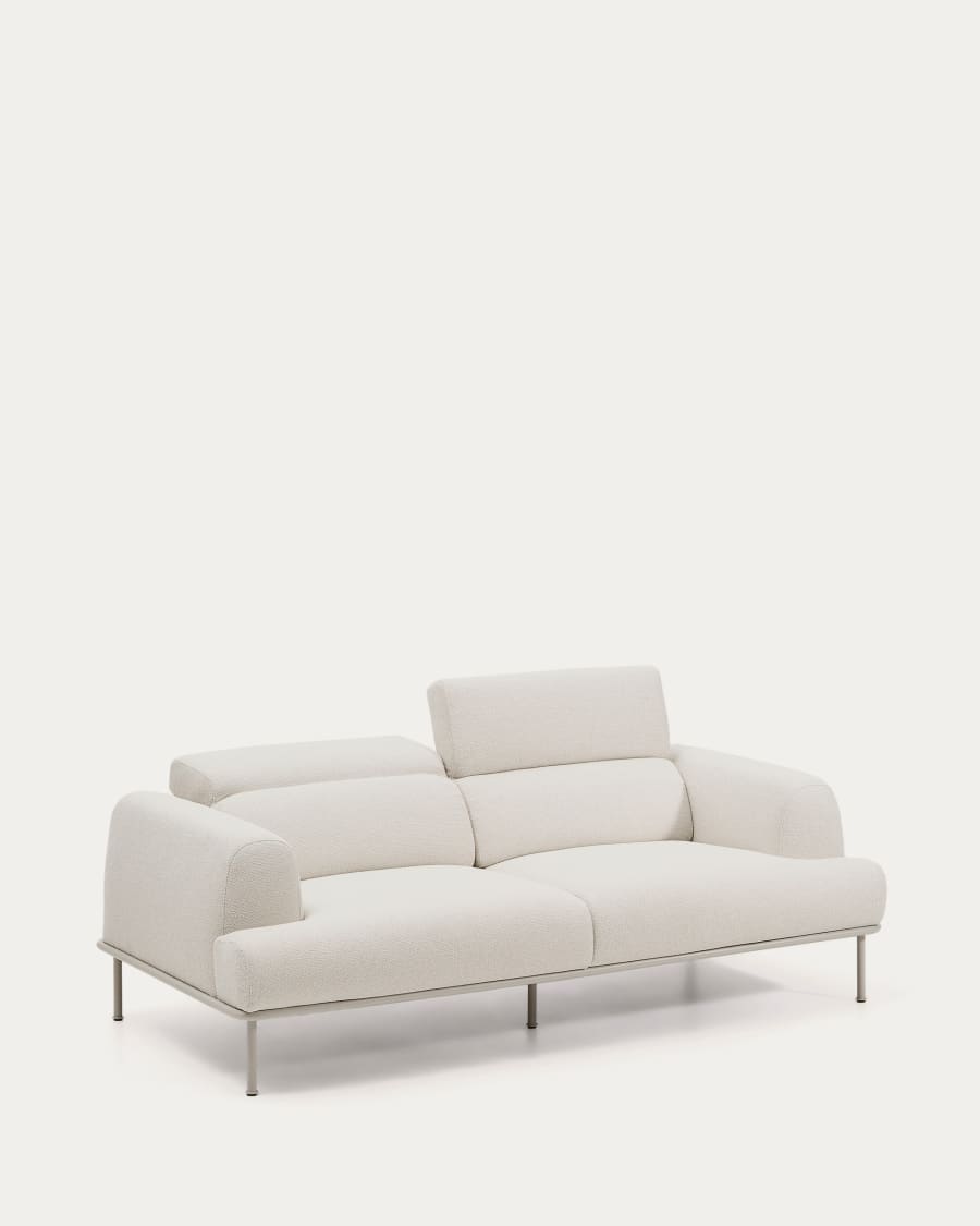3-Sitzer-Sofa Aurum aus ecrufarbener Chenille mit verstellbarem Kopfteil und mattbeiger Metallbasis 234 cm FSC Mix Credit