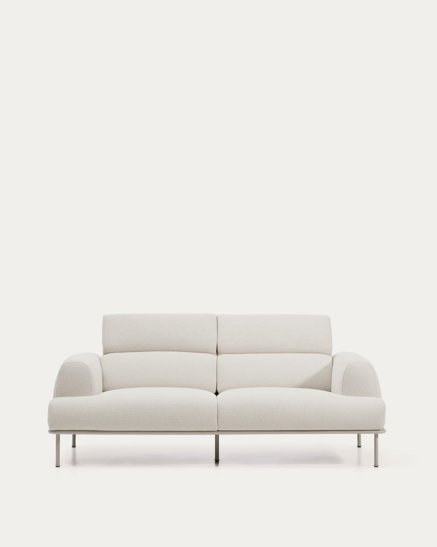 3-Sitzer-Sofa Aurum aus ecrufarbener Chenille mit verstellbarem Kopfteil und mattbeiger Metallbasis 234 cm FSC Mix Credit