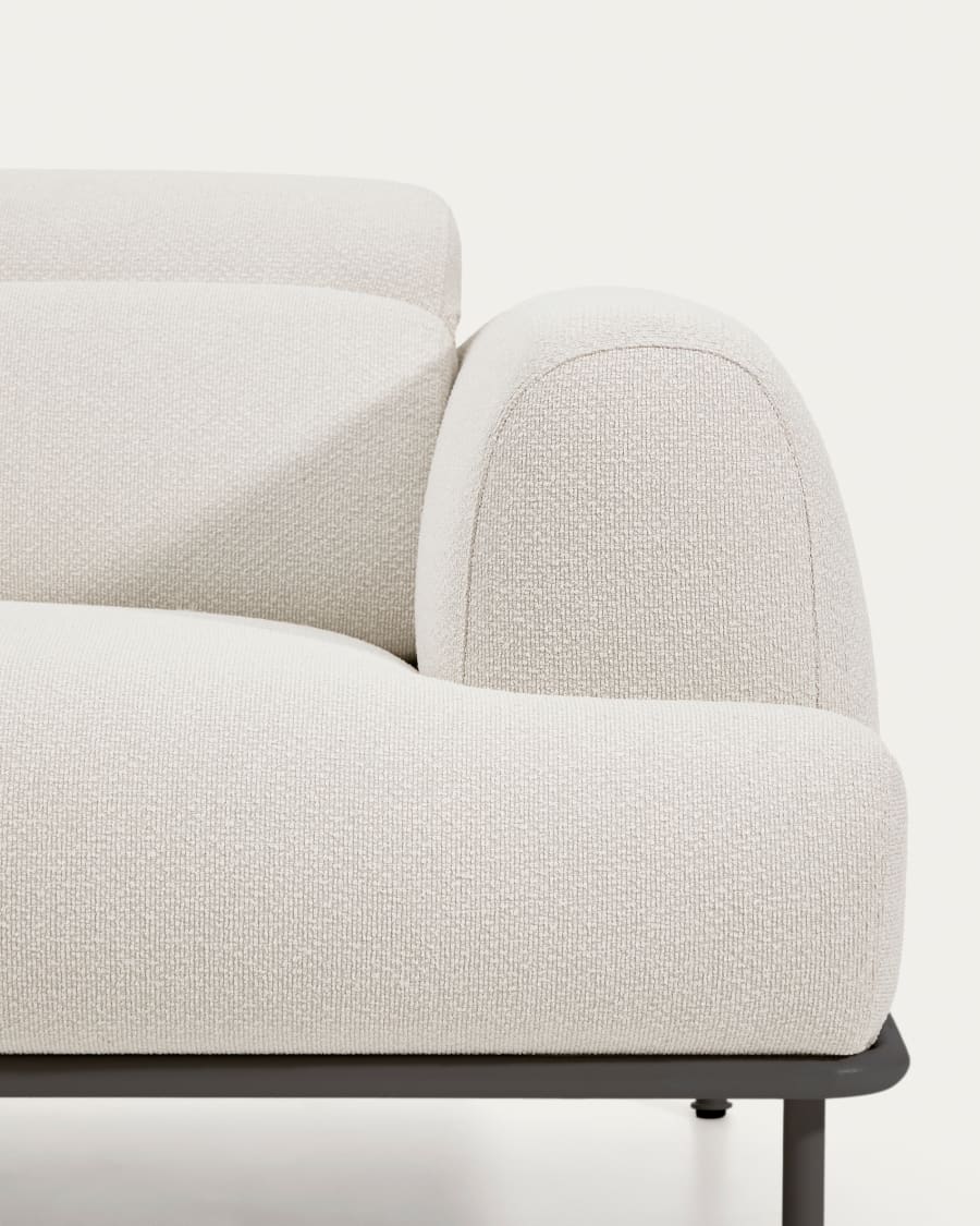 Aurum 2-seater sofa in ecru chenille with reclining headrest and matte grey metal base 214 cm FSC Mix Credit