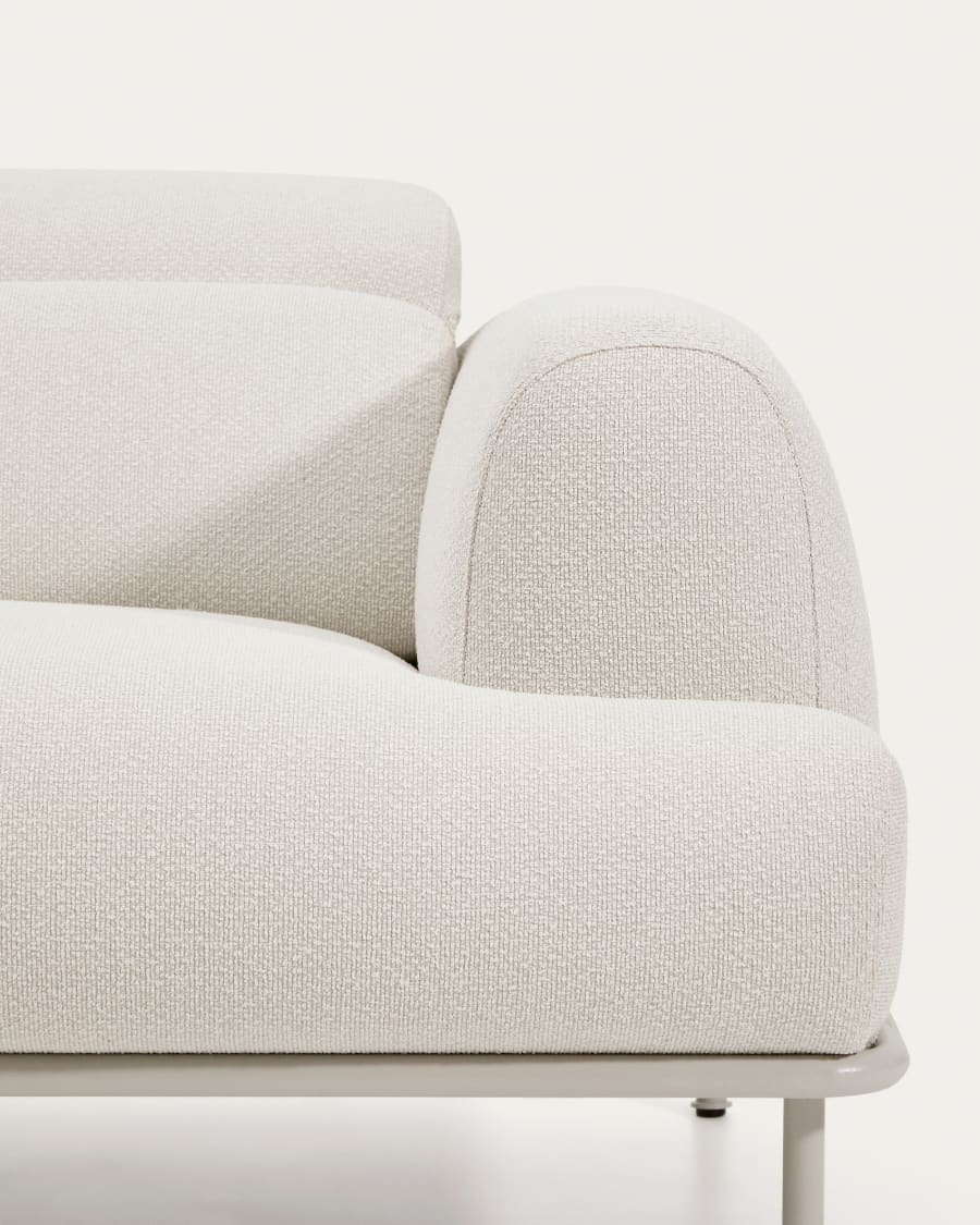 3-Sitzer-Sofa Aurum aus ecrufarbener Chenille mit verstellbarem Kopfteil und mattbeiger Metallbasis 234 cm FSC Mix Credit