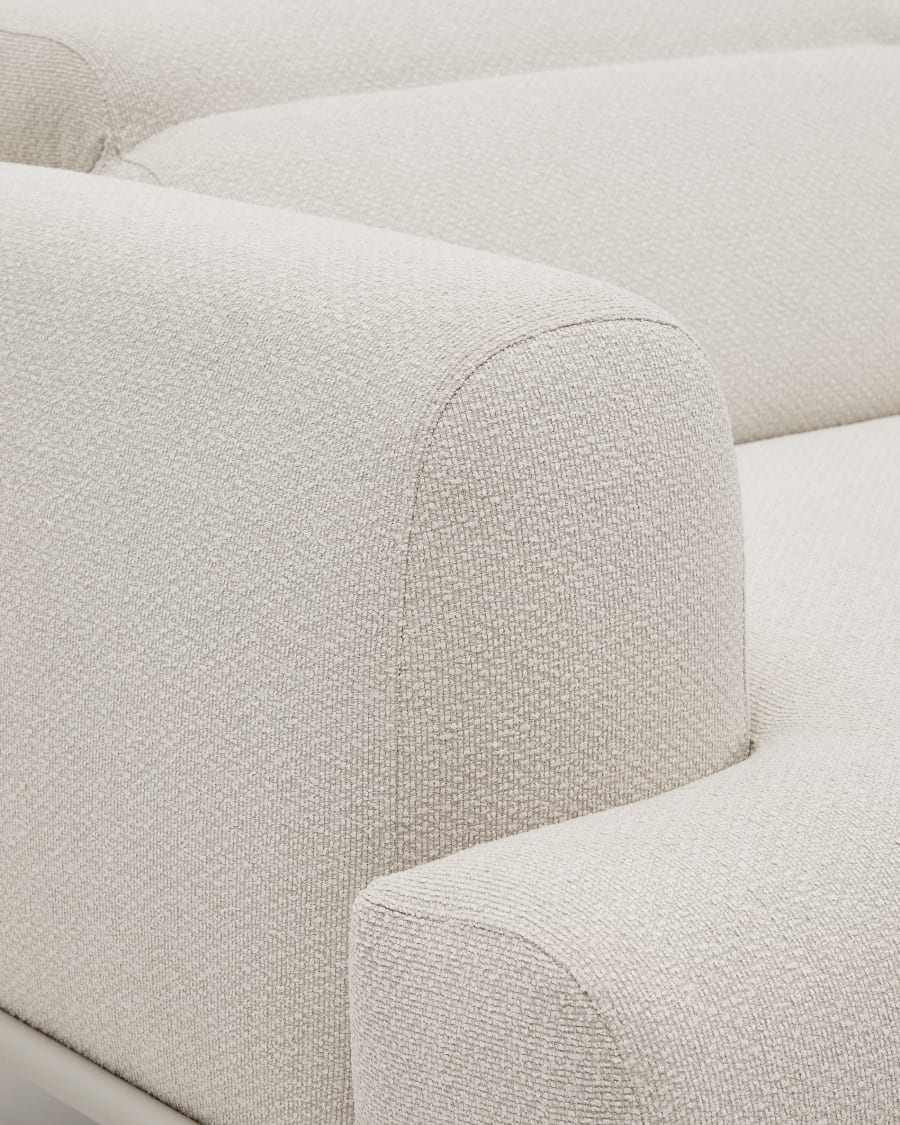3-Sitzer-Sofa Aurum aus ecrufarbener Chenille mit verstellbarem Kopfteil und mattbeiger Metallbasis 234 cm FSC Mix Credit