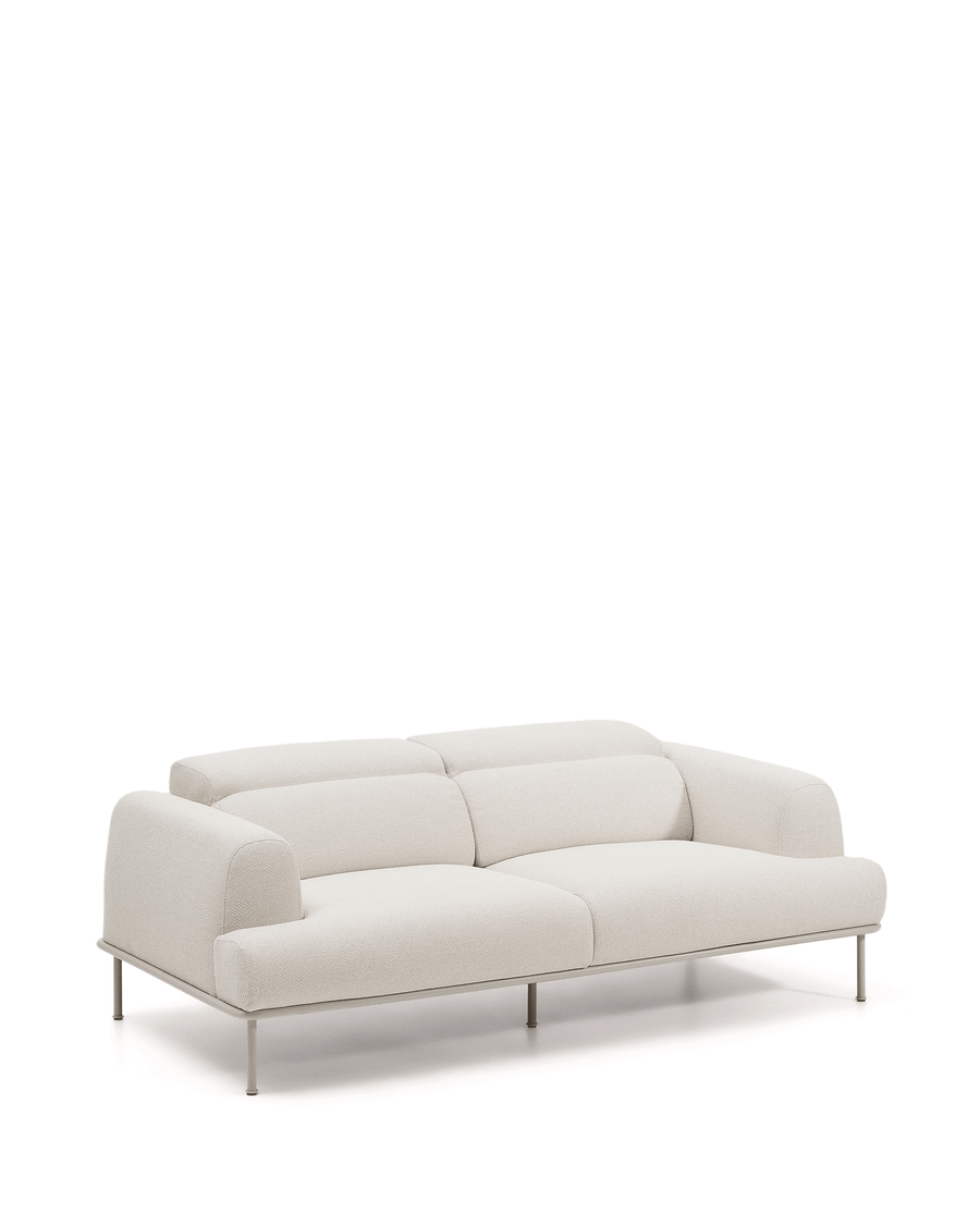 3-Sitzer-Sofa Aurum aus ecrufarbener Chenille mit verstellbarem Kopfteil und mattbeiger Metallbasis 234 cm FSC Mix Credit