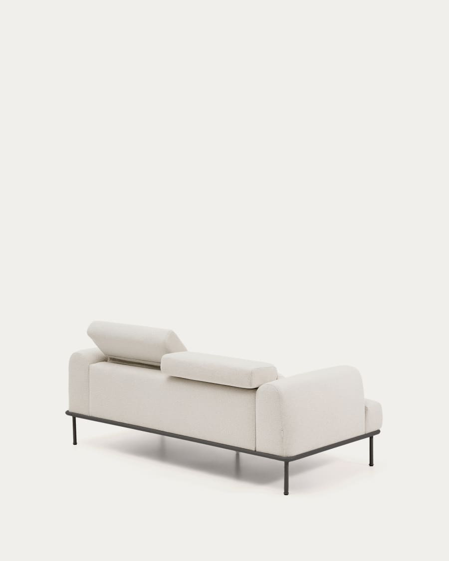 Aurum 2-seater sofa in ecru chenille with reclining headrest and matte grey metal base 214 cm FSC Mix Credit