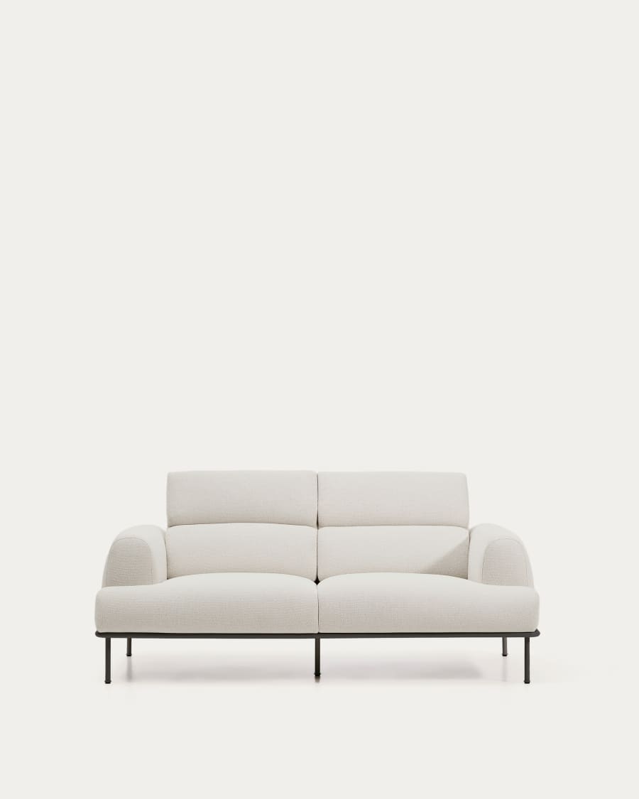 Aurum 2-seater sofa in ecru chenille with reclining headrest and matte grey metal base 214 cm FSC Mix Credit