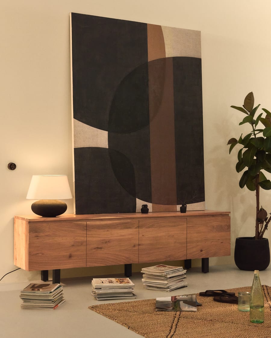 Uxue 3-door TV stand in solid acacia wood with bleached finish 200 x 58cm
