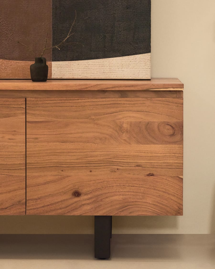 Uxue 3-door TV stand in solid acacia wood with bleached finish 200 x 58cm