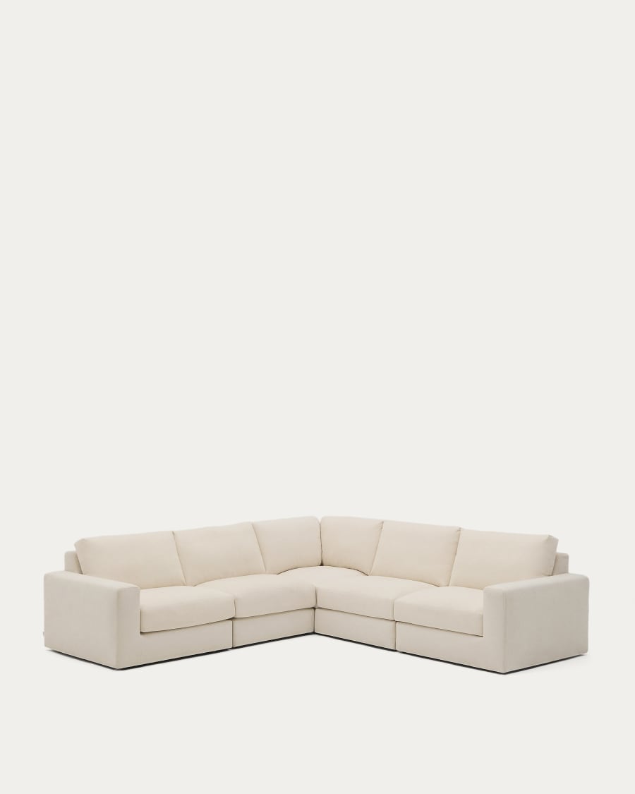 Canapé d’angle modulable déhoussable Alea 5 places chenille écrue 310 x 310 cm