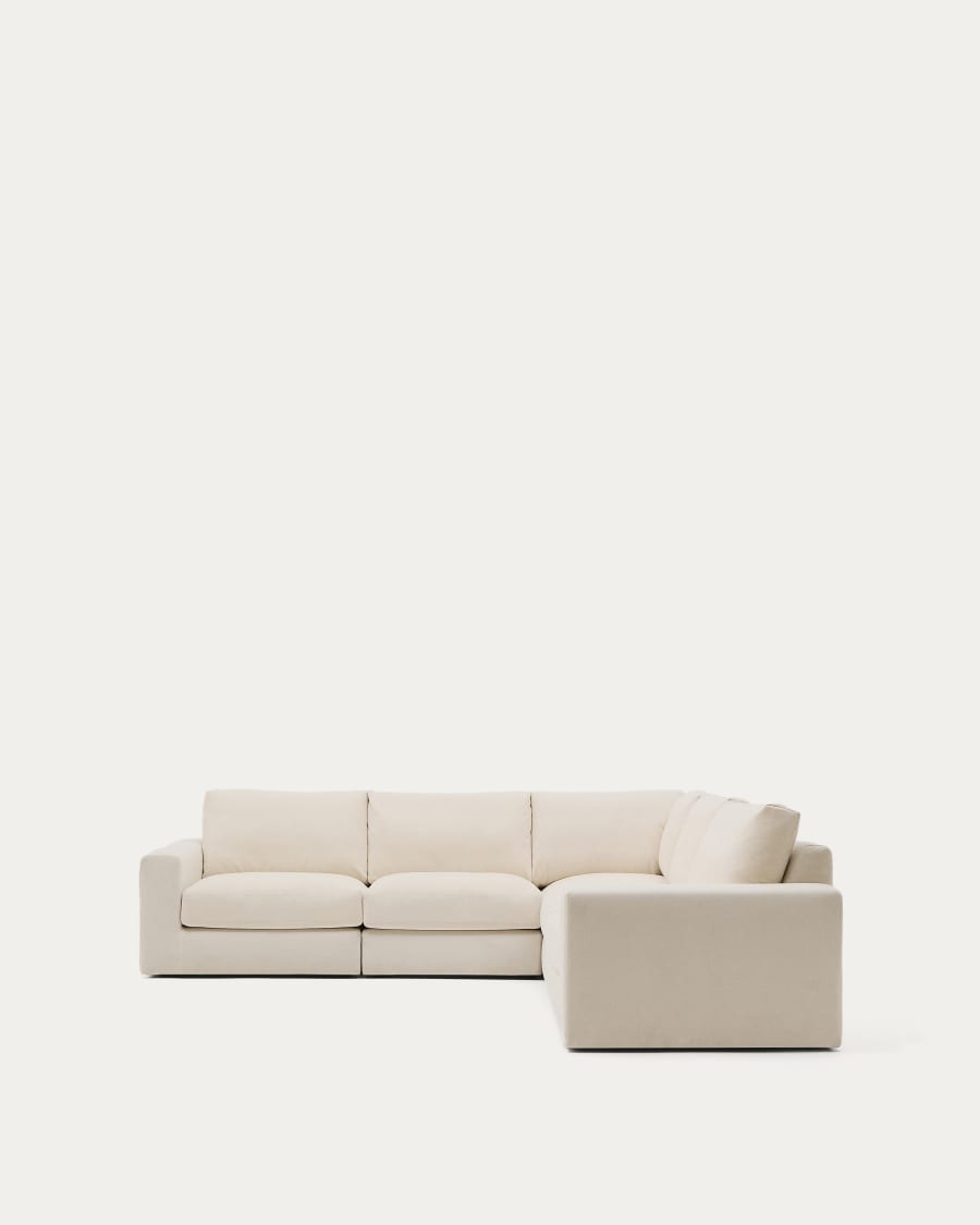 Canapé d’angle modulable déhoussable Alea 5 places chenille écrue 310 x 310 cm