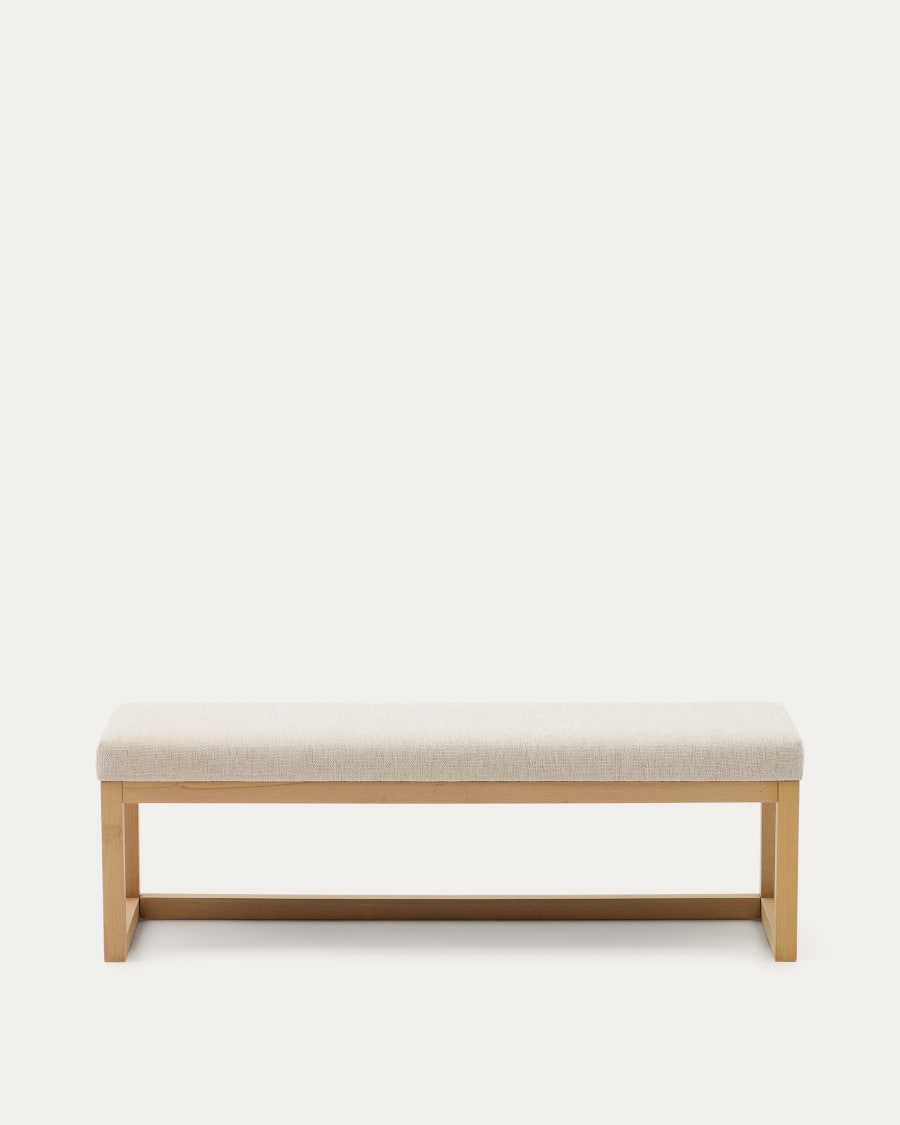 Banquette Loya en chenille beige et bois de hêtre 128 cm