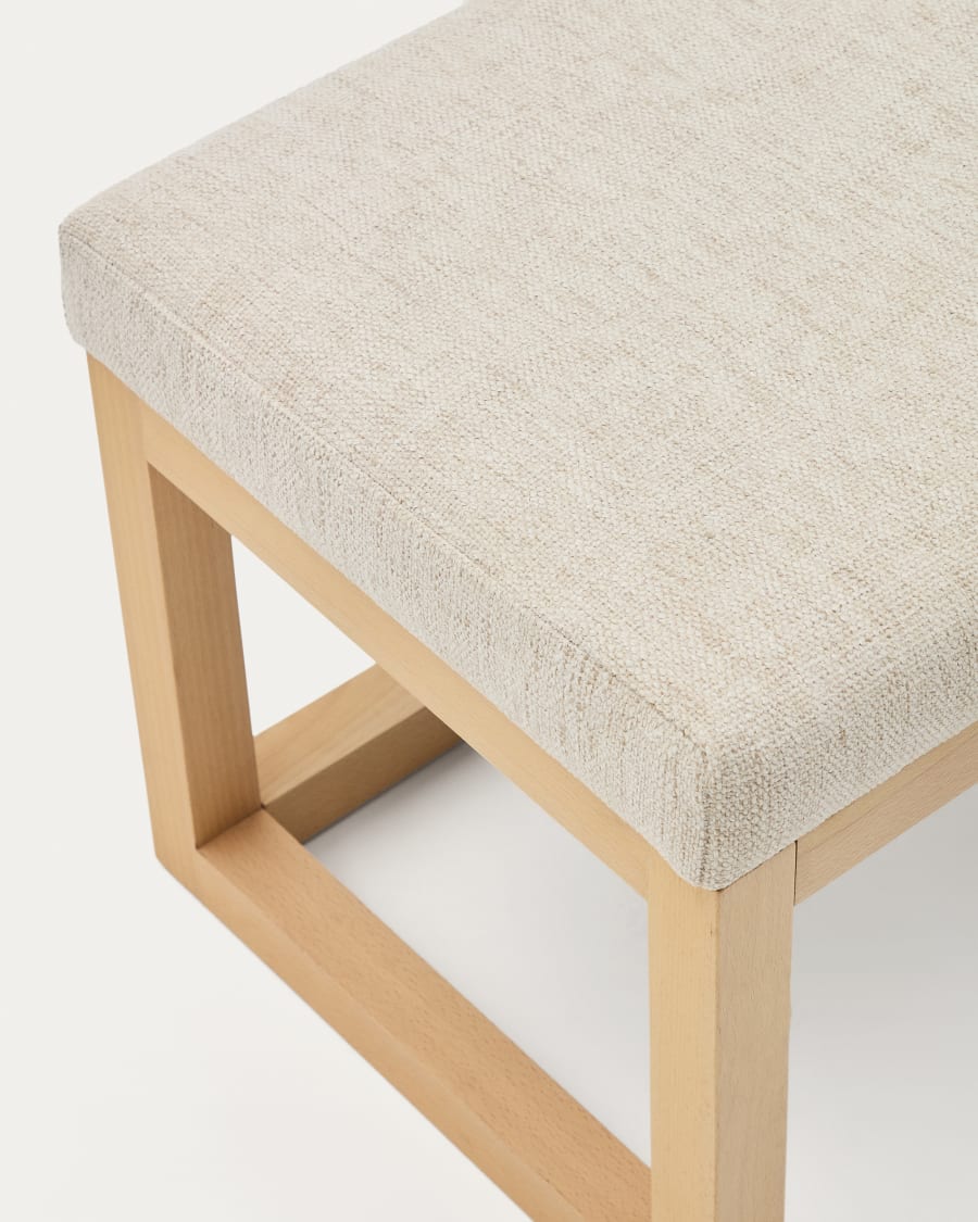 Banquette Loya en chenille beige et bois de hêtre 128 cm