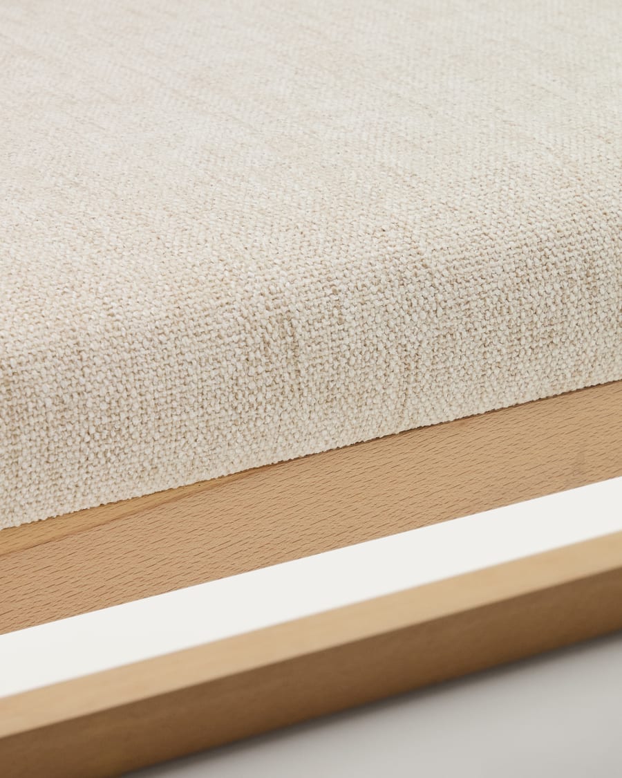 Banquette Loya en chenille beige et bois de hêtre 128 cm