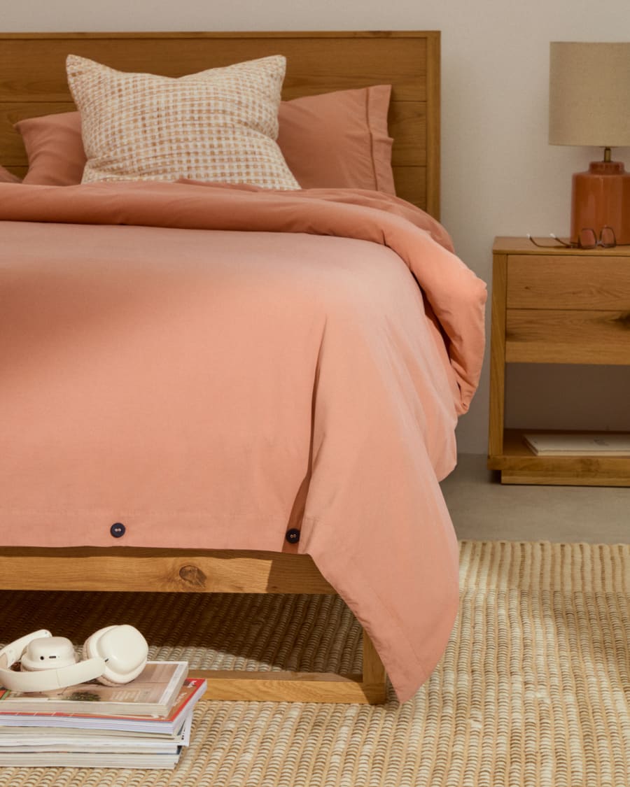 Caline Set of Duvet Cover and Pillowcases in 100% Percale Cotton Terracotta for 180 cm Bed