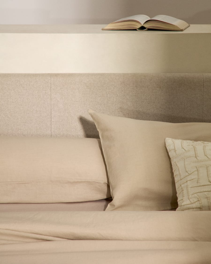Nahiri beige chenille bed with storage base for 180 x 200cm mattress