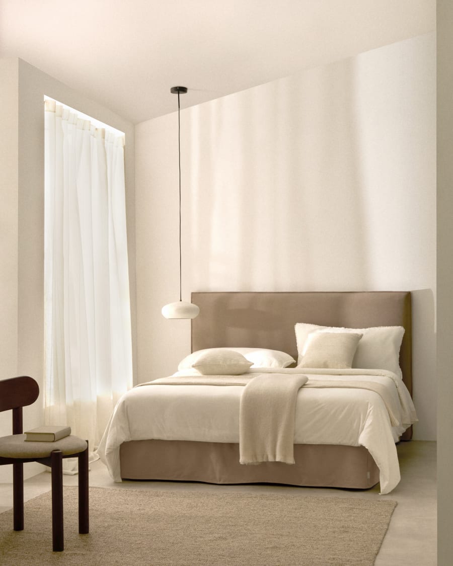Jaira bed with removable linen and cotton cover in taupe for a 150 x 190 cm FSC Mix Credit mattress