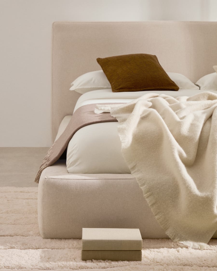 Beige Blok bed with removable covers for 90 x 200 cm mattress FSC Mix Credit