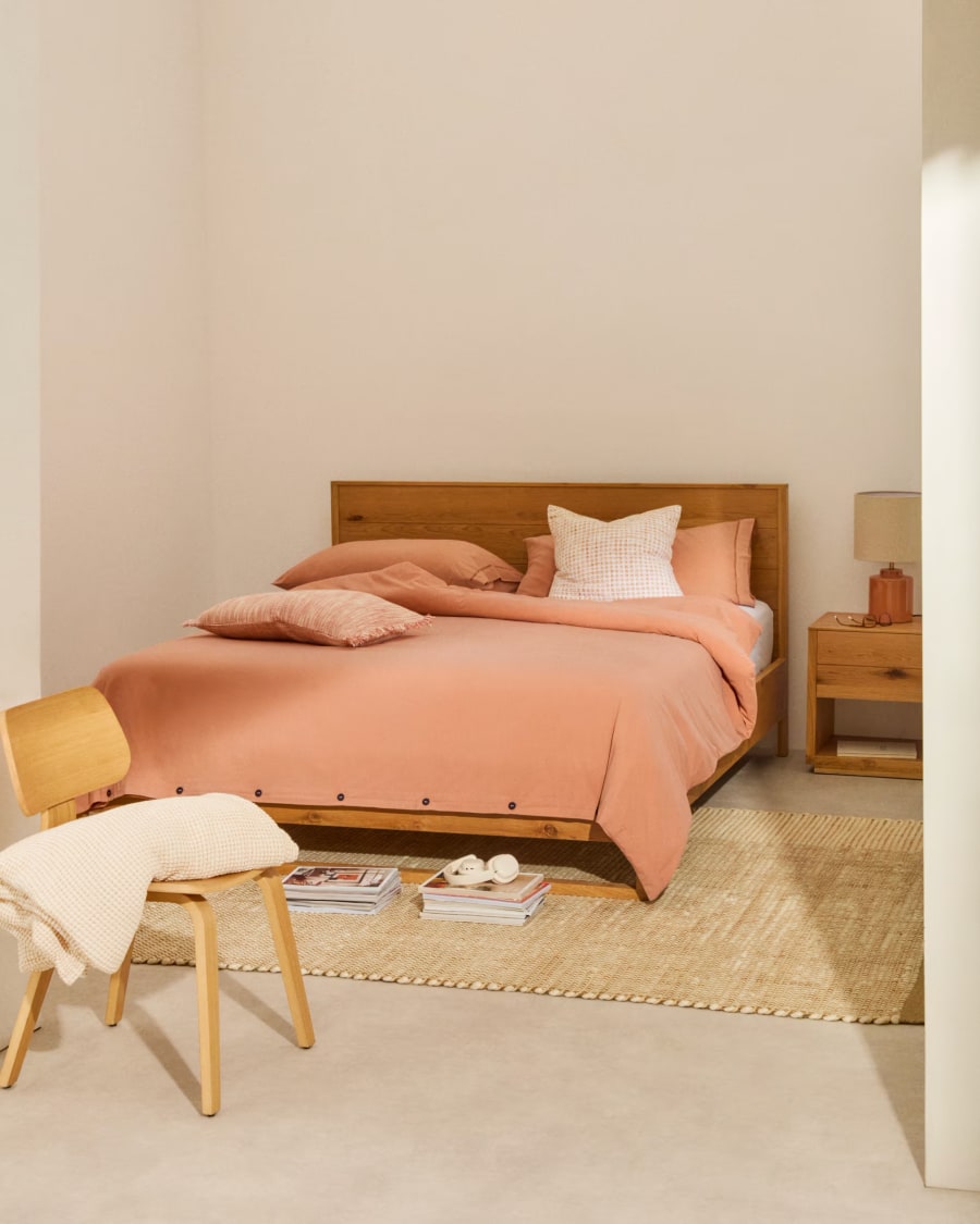 Caline Set of Duvet Cover and Pillowcases in 100% Percale Cotton Terracotta for 180 cm Bed