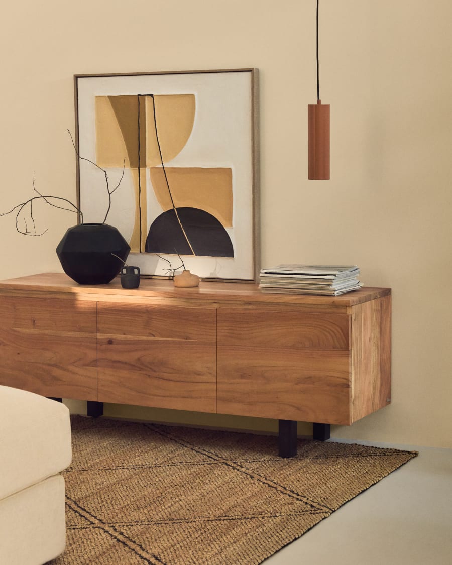 Uxue 3-door TV stand in solid acacia wood with bleached finish 150 x 58cm