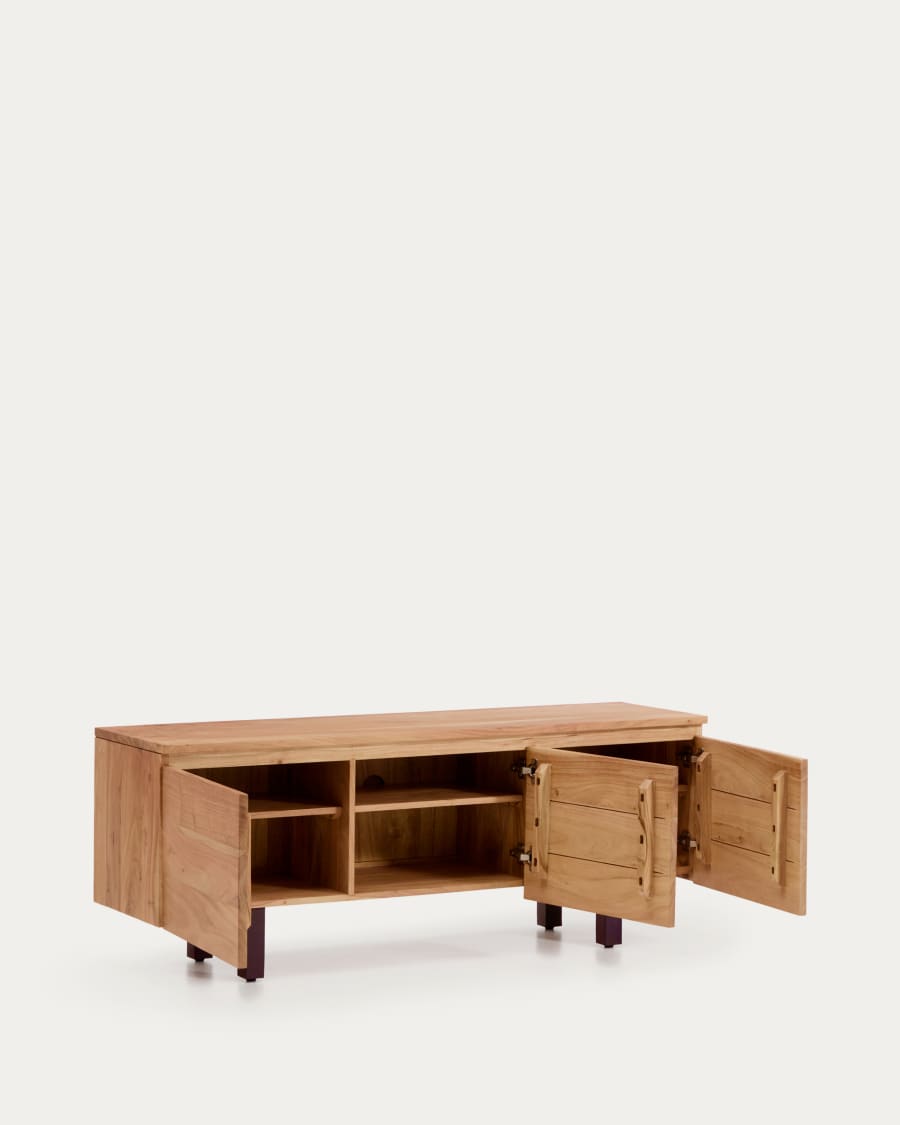 Uxue 3-door TV stand in solid acacia wood with bleached finish 150 x 58cm