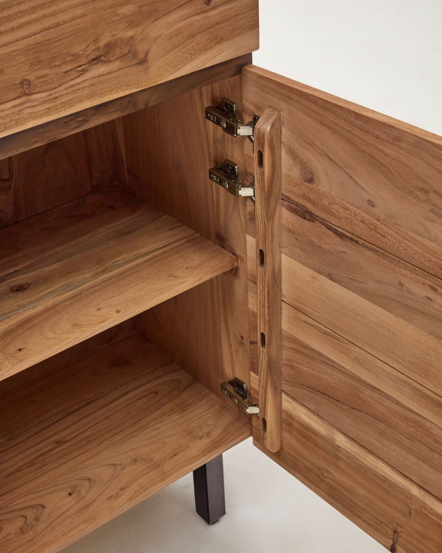 Uxue 4-door tall sideboard in solid acacia wood with bleached finish and black steel 100 x 155cm