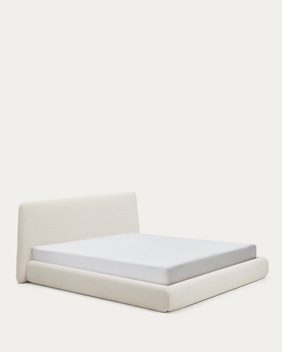 Martina bed with removable cover in ecru chenille for mattress 180 x 200cm