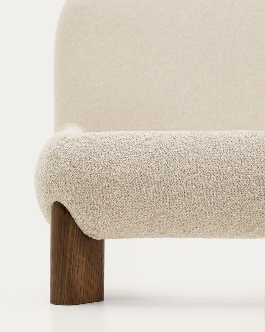 Odina ecru bouclé bed with removable cover and solid ash wood legs with walnut finish for 180 x 200cm mattress