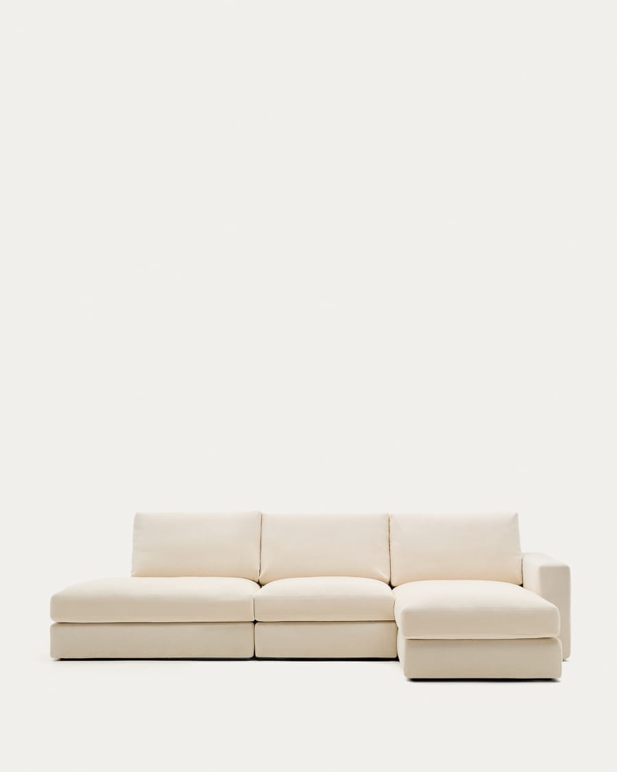Alea removable cover modular sofa 5-seater in natural chenille right chaise longue 340 cm