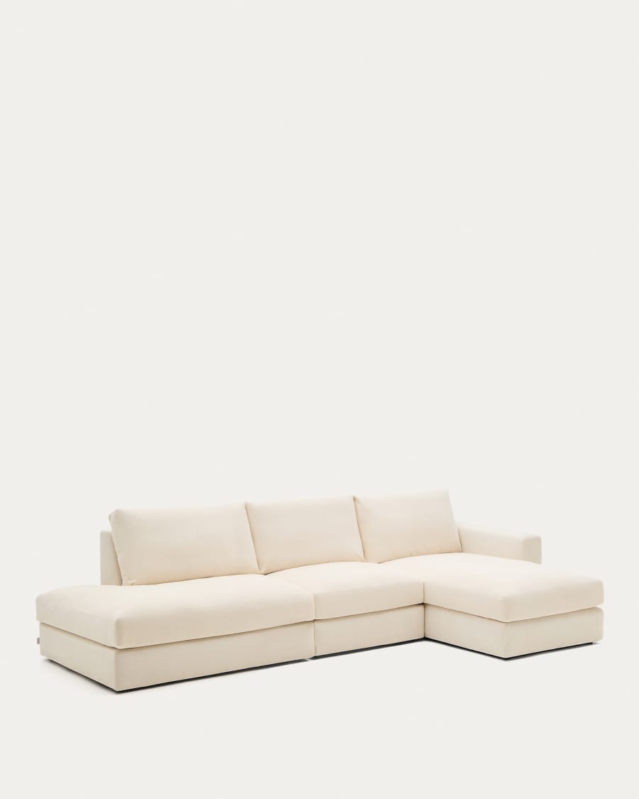 Alea removable cover modular sofa 5-seater in natural chenille right chaise longue 340 cm