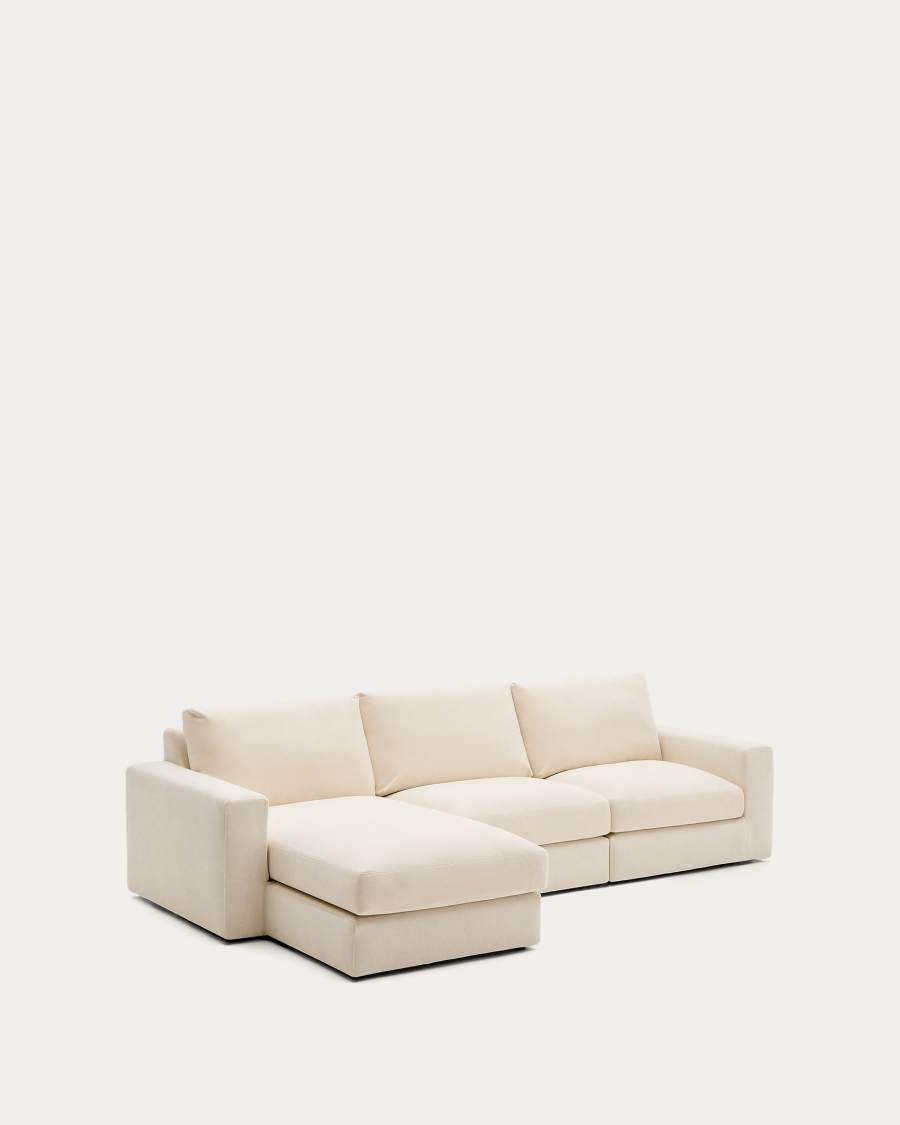 Alea removable cover modular sofa 4-seater in natural chenille left chaise longue 310 cm