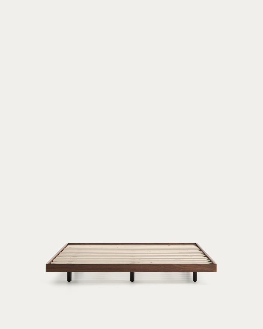 Base Norlen en placage de noyer avec finition foncée pour matelas de 160 x 200 cm FSC 100 %
