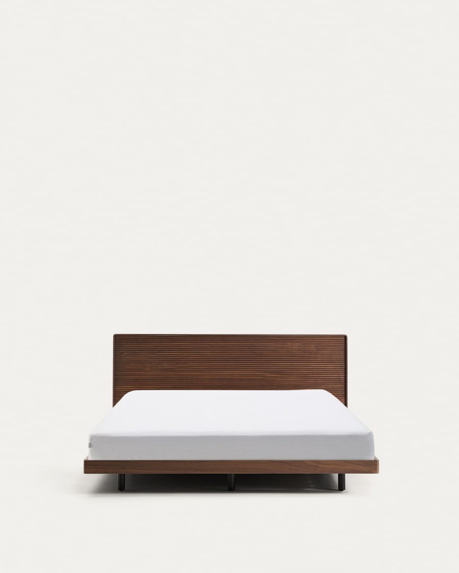 Lit Norlen en placage de noyer avec finition foncée et lumière LED pour matelas de 180 x 200 cm FSC 100%