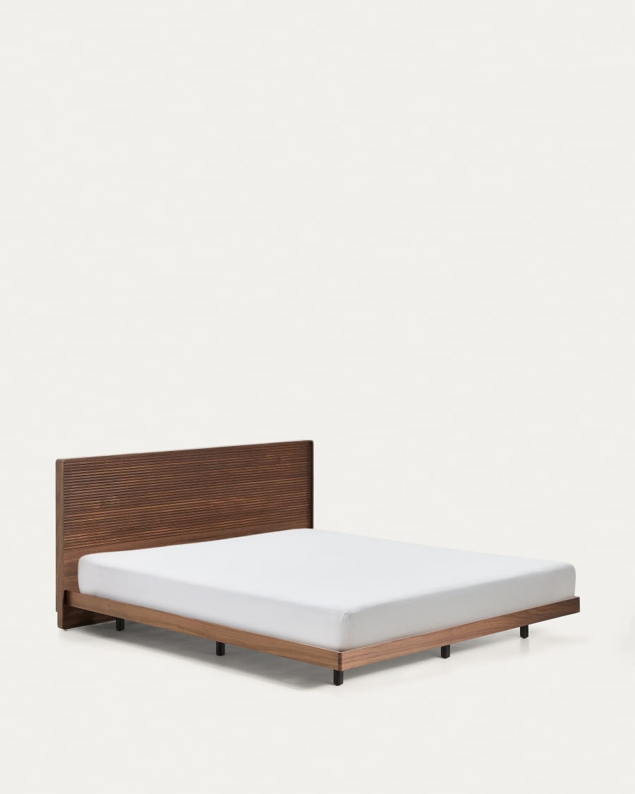 Lit Norlen en placage de noyer avec finition foncée et lumière LED pour matelas de 180 x 200 cm FSC 100%