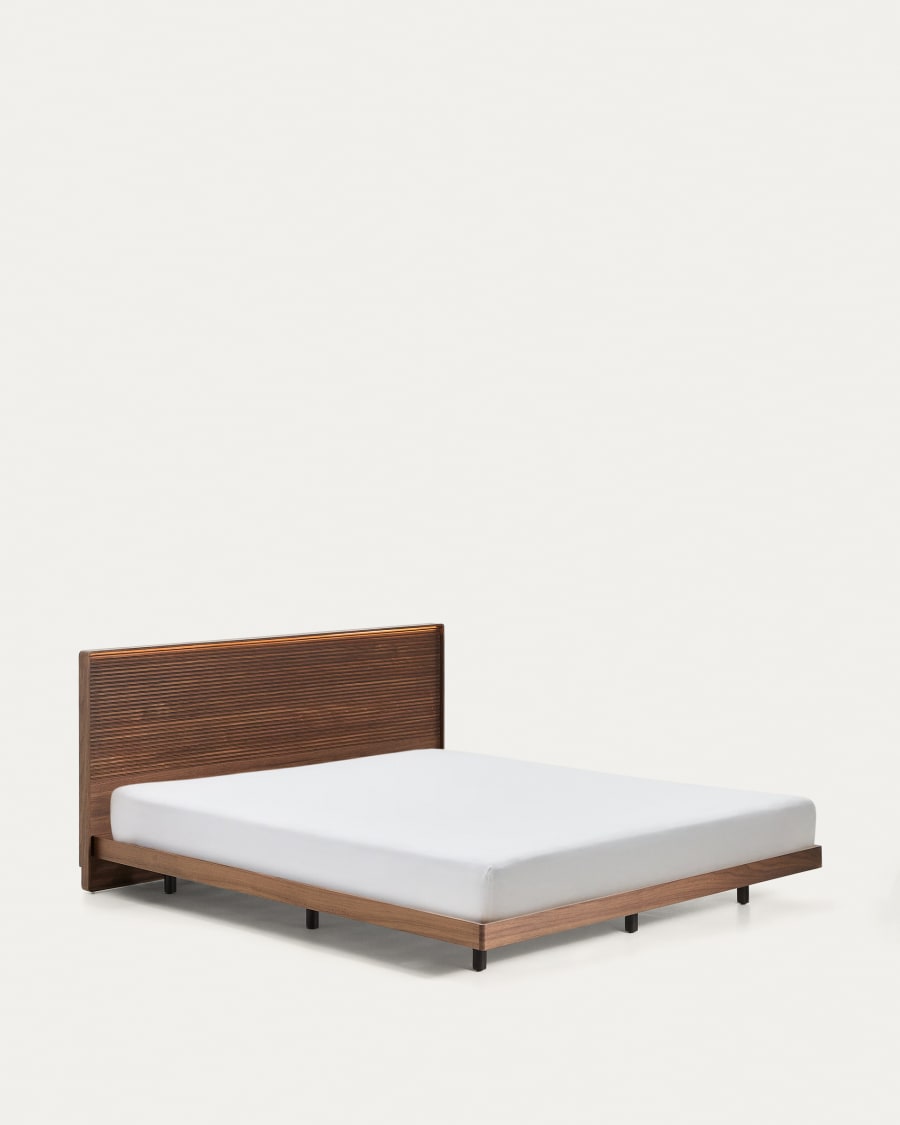 Lit Norlen en placage de noyer avec finition foncée et lumière LED pour matelas de 180 x 200 cm FSC 100%