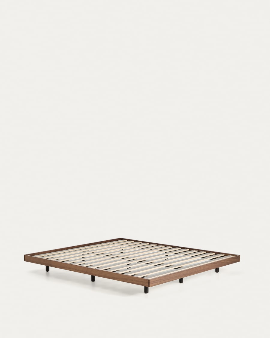 Base Norlen en placage de noyer avec finition foncée pour matelas de 160 x 200 cm FSC 100 %