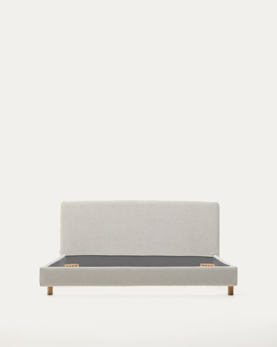 Pearl chenille Valma bed with removable cover and solid beech wood legs for a 160 x 200 cm mattress