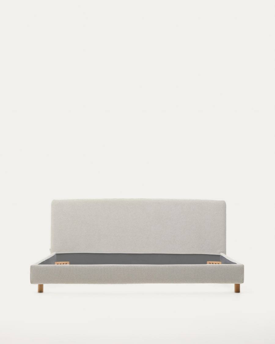 Abziehbares Bett Valma aus perlfarbener Chenille mit Beinen aus massivem Buchenholz für Matratze von 180 x 200 cm