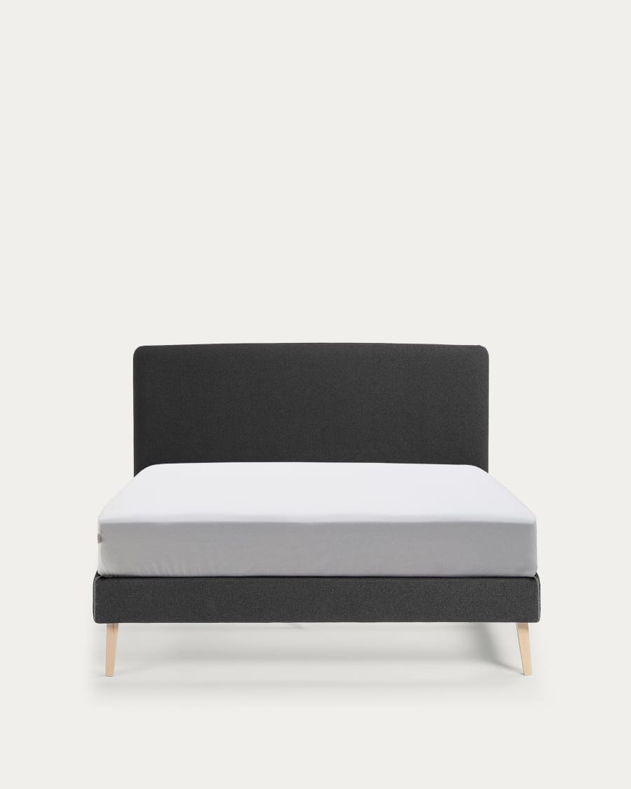 Lit déhoussable Dyla noir avec pieds en bois de hêtre pour matelas de 150 x 190 cm