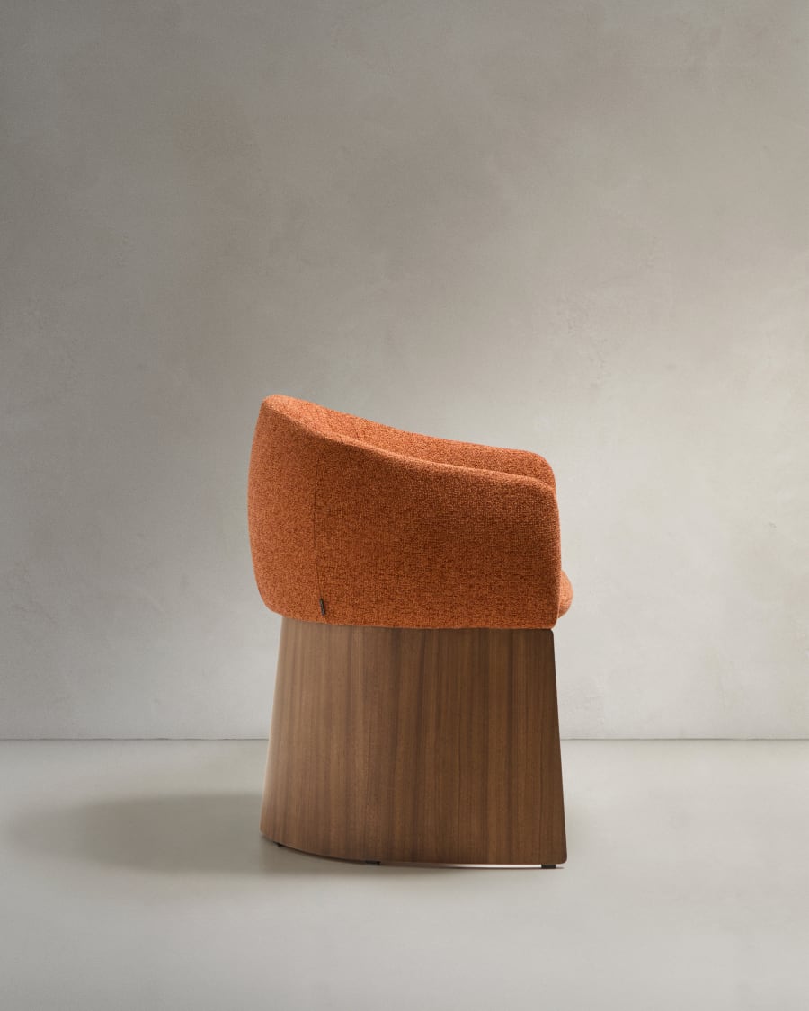 Bosca chair in terracotta chenille and walnut veneer FSC 100%