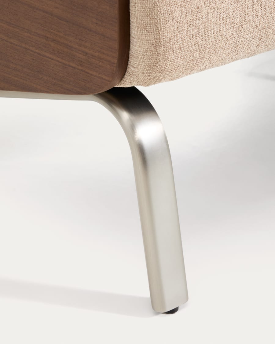 Amsen light brown 3-seater sofa in walnut plywood with brushed stainless steel legs 190cm FSC 100%