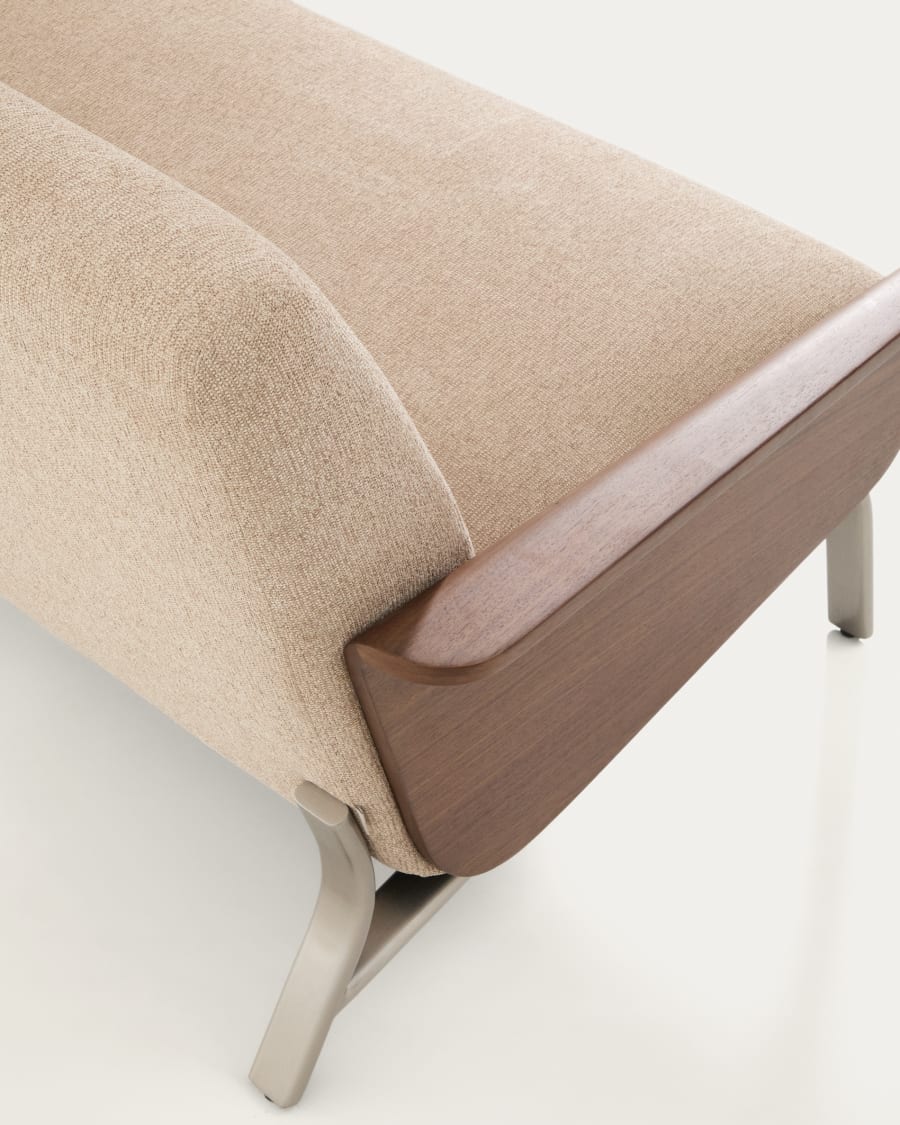 Amsen light brown 3-seater sofa in walnut plywood with brushed stainless steel legs 190cm FSC 100%