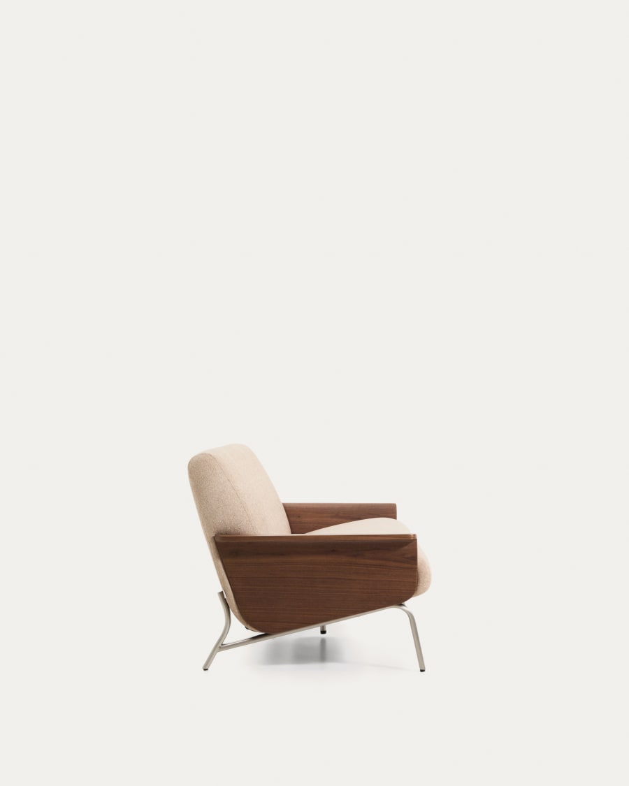 Amsen light brown 3-seater sofa in walnut plywood with brushed stainless steel legs 190cm FSC 100%