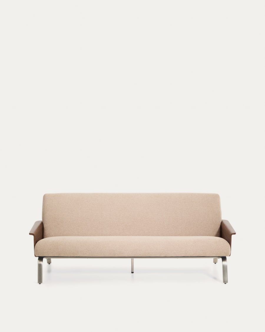 Amsen light brown 3-seater sofa in walnut plywood with brushed stainless steel legs 190cm FSC 100%