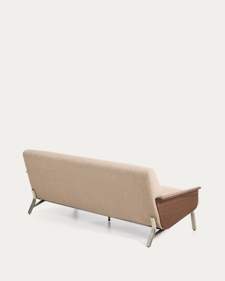 Amsen light brown 3-seater sofa in walnut plywood with brushed stainless steel legs 190cm FSC 100%