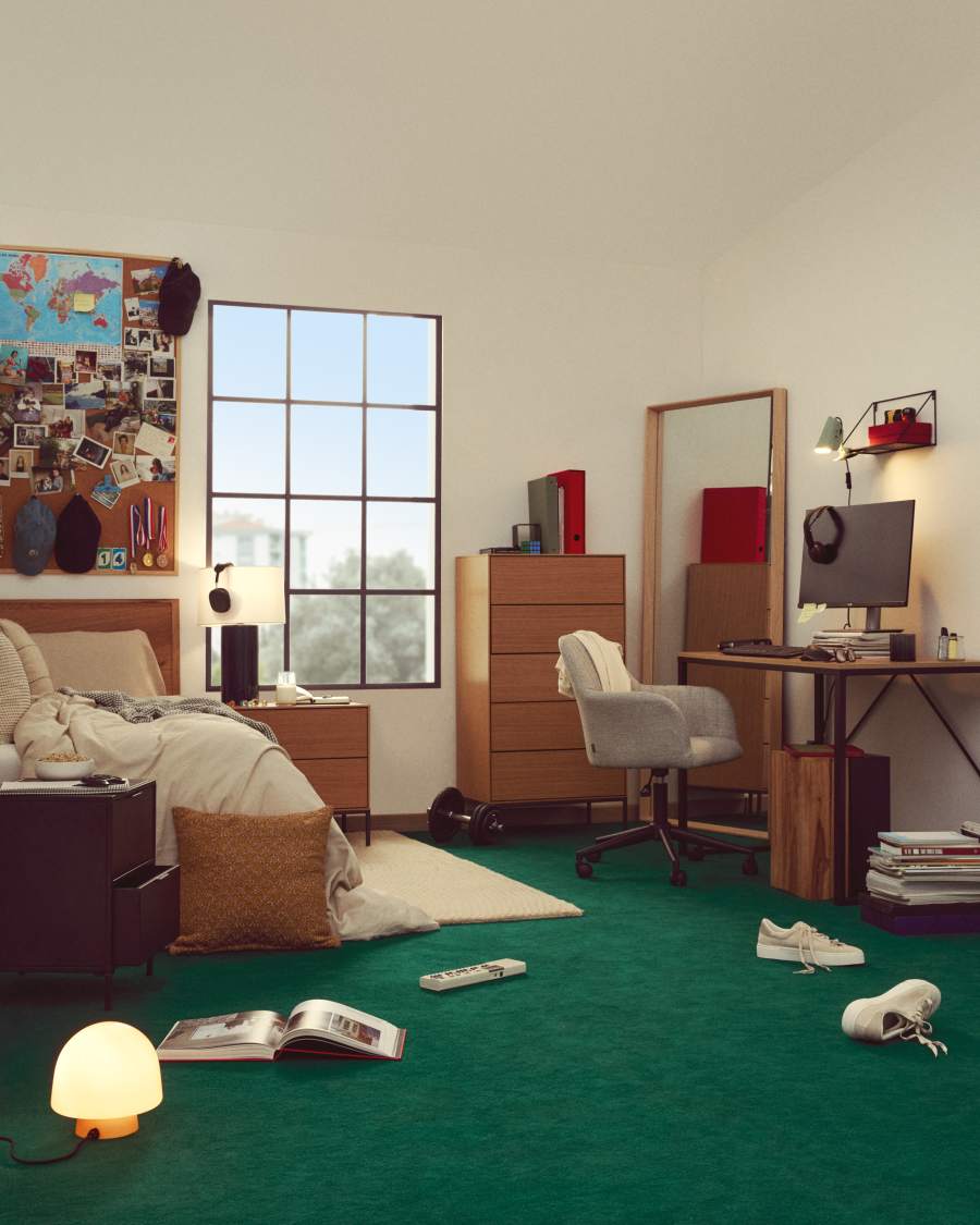 Łóżko Alguema fornir dębowy z naturalnym wykończeniem pod materac o wymiarach 90 x 190 cm