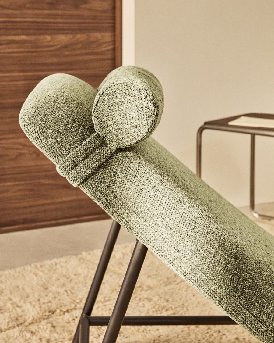 Osla divan in green chenille with brushed stainless steel legs 175 cm