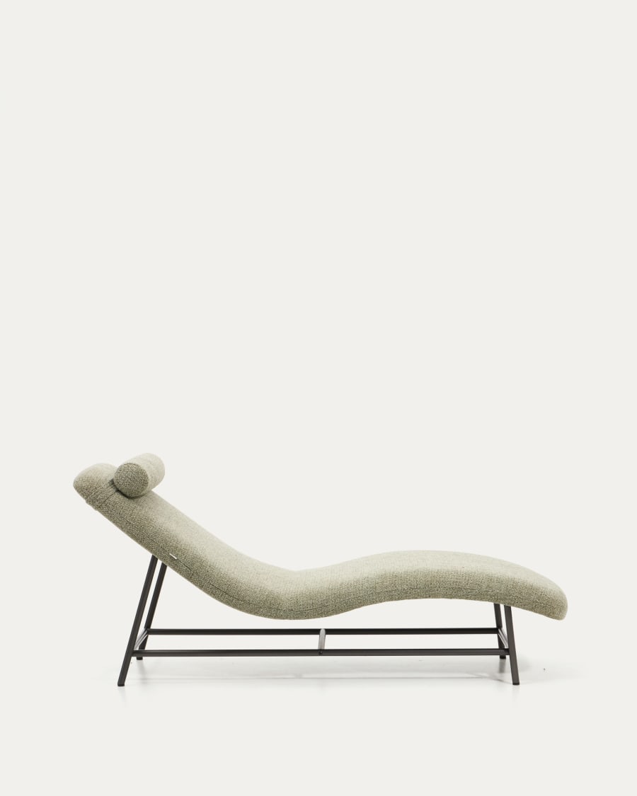 Osla divan in green chenille with brushed stainless steel legs 175 cm