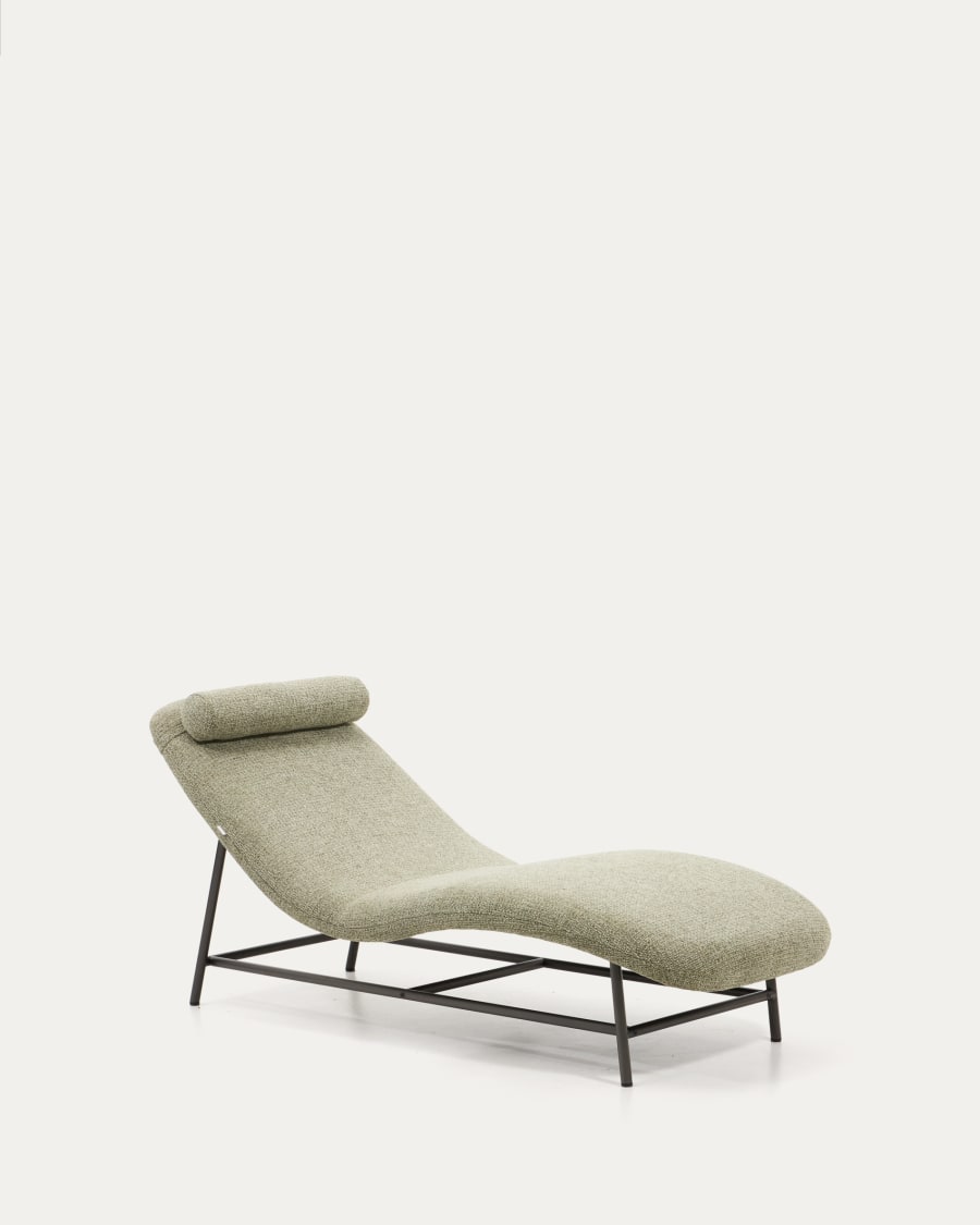 Osla divan in green chenille with brushed stainless steel legs 175 cm