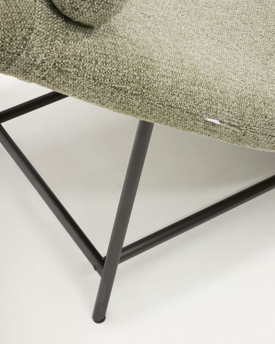 Osla divan in green chenille with brushed stainless steel legs 175 cm